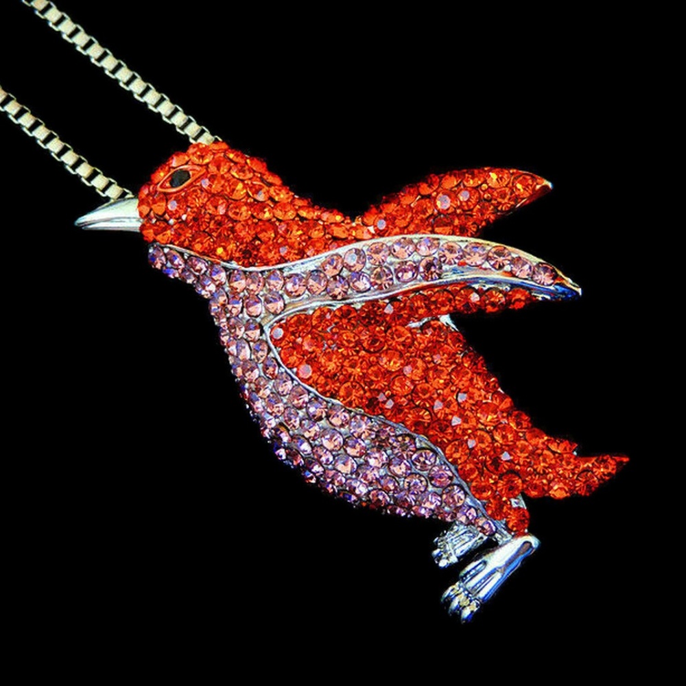 Red & Pink Rhinestone Penguin Pendant Brooch NWT-